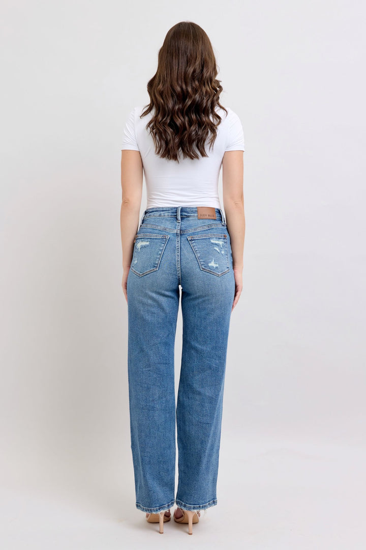 Judy Blue High Waist Heavy Destroy Straight Leg Denim