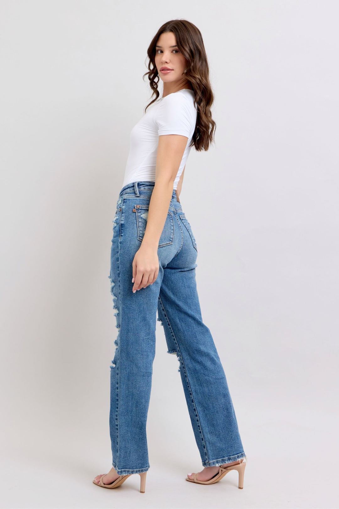 Judy Blue High Waist Heavy Destroy Straight Leg Denim