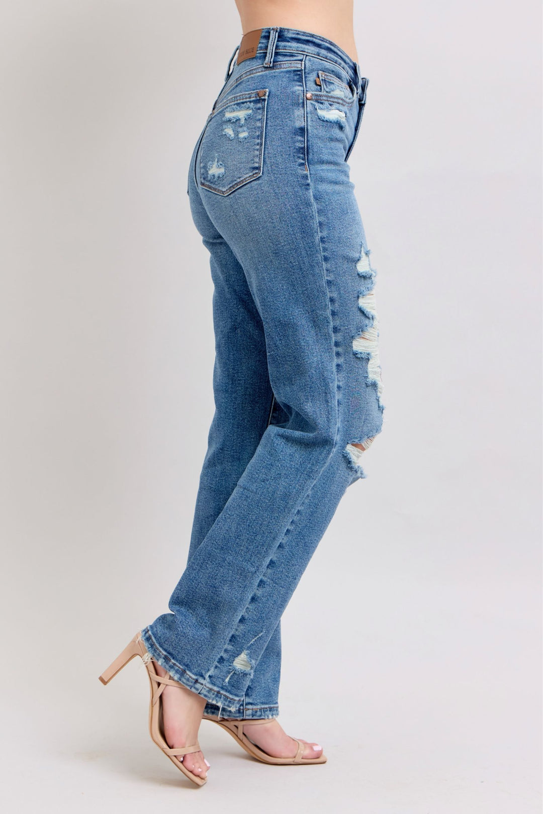Judy Blue High Waist Heavy Destroy Straight Leg Denim