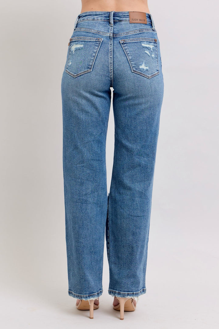 Judy Blue High Waist Heavy Destroy Straight Leg Denim