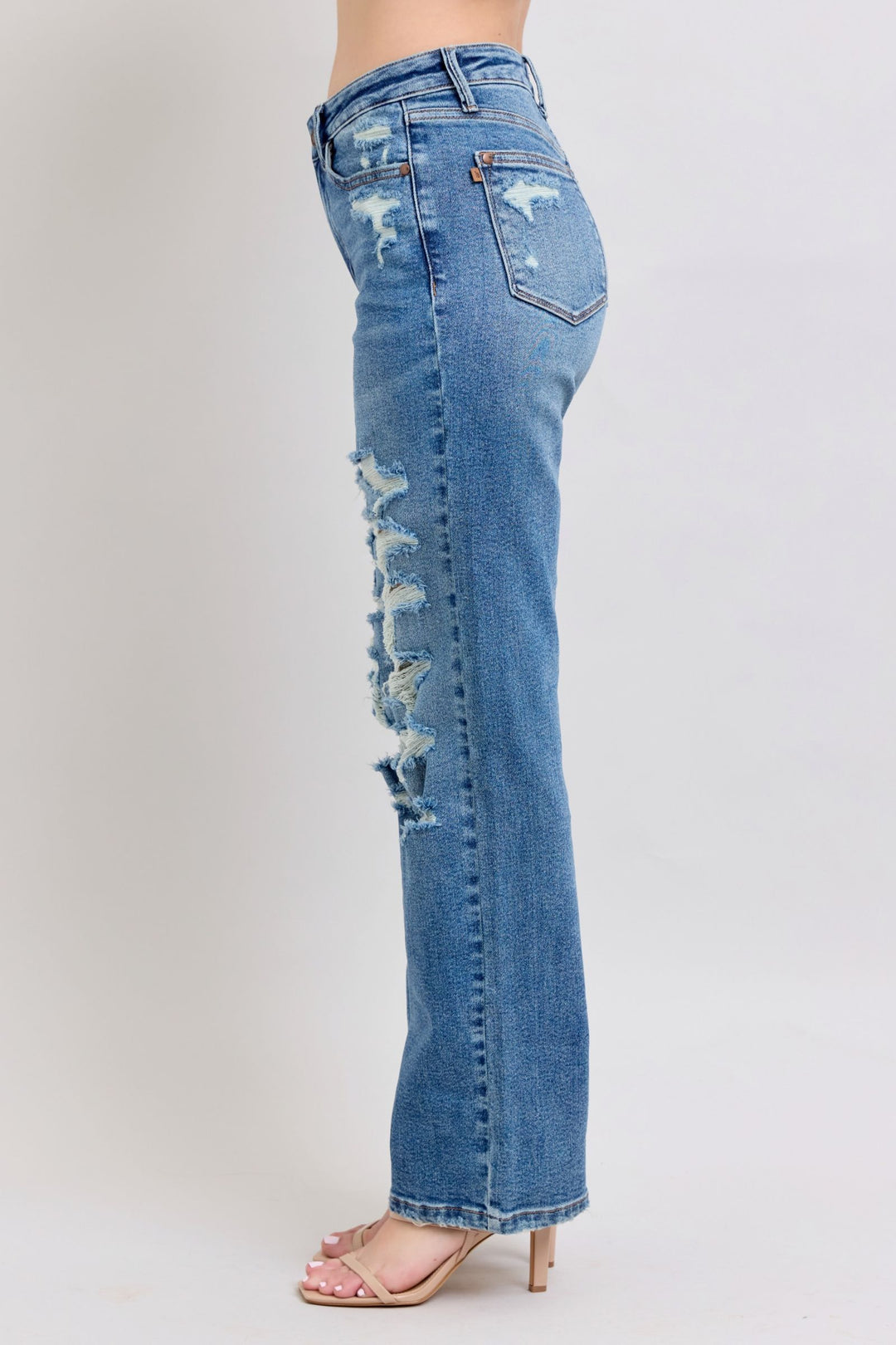 Judy Blue High Waist Heavy Destroy Straight Leg Denim