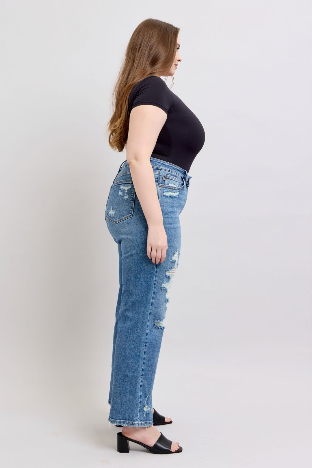 Judy Blue High Waist Heavy Destroy Straight Leg Denim - Plus Size