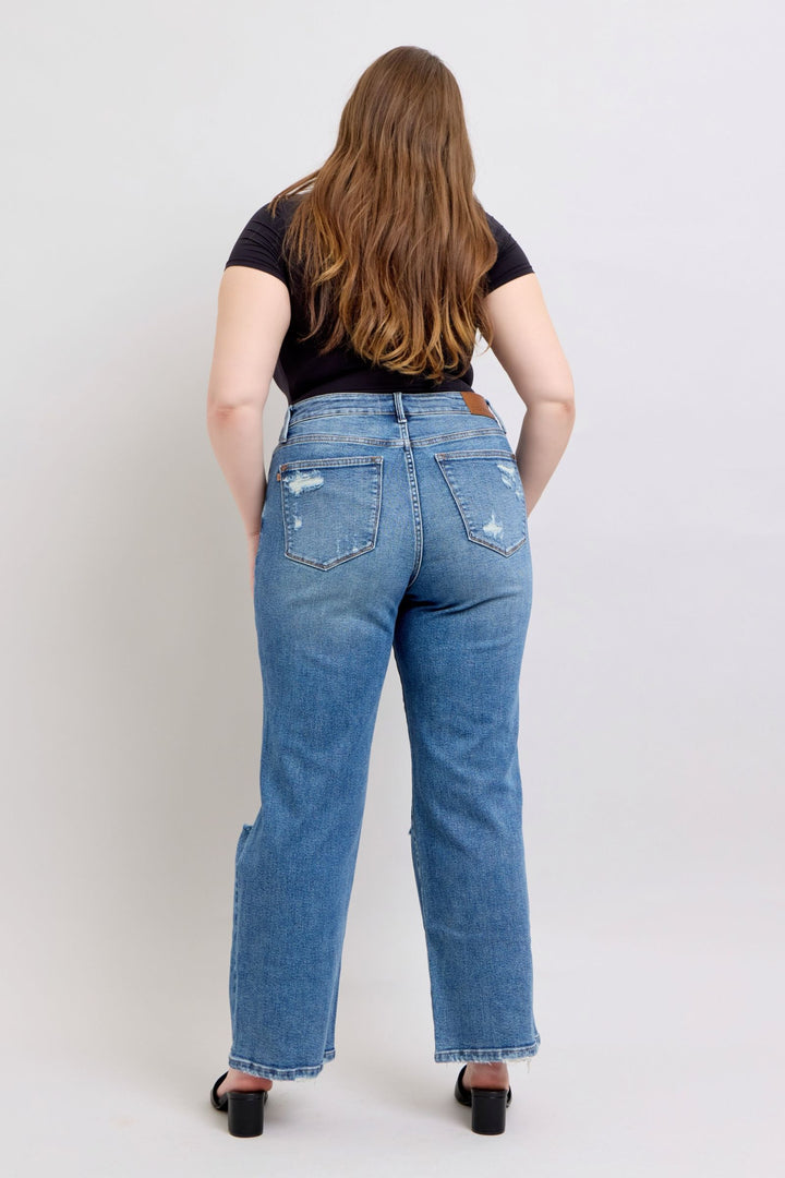 Judy Blue High Waist Heavy Destroy Straight Leg Denim - Plus Size