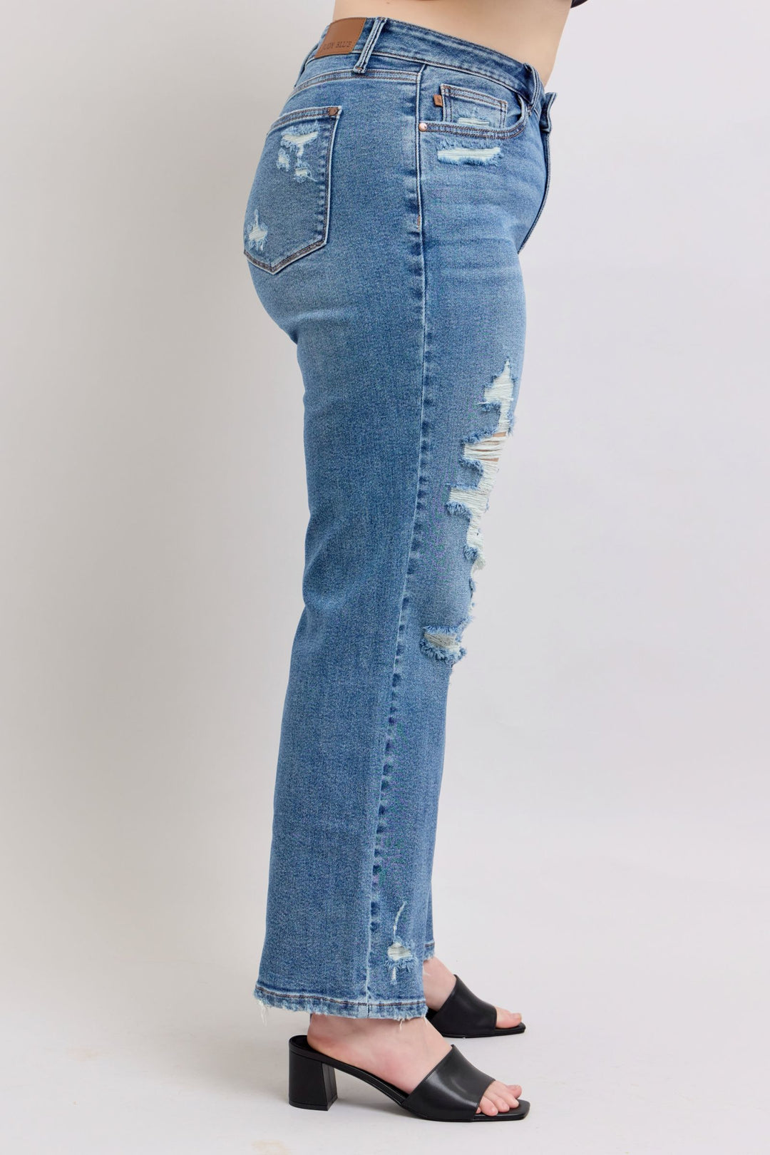 Judy Blue High Waist Heavy Destroy Straight Leg Denim - Plus Size