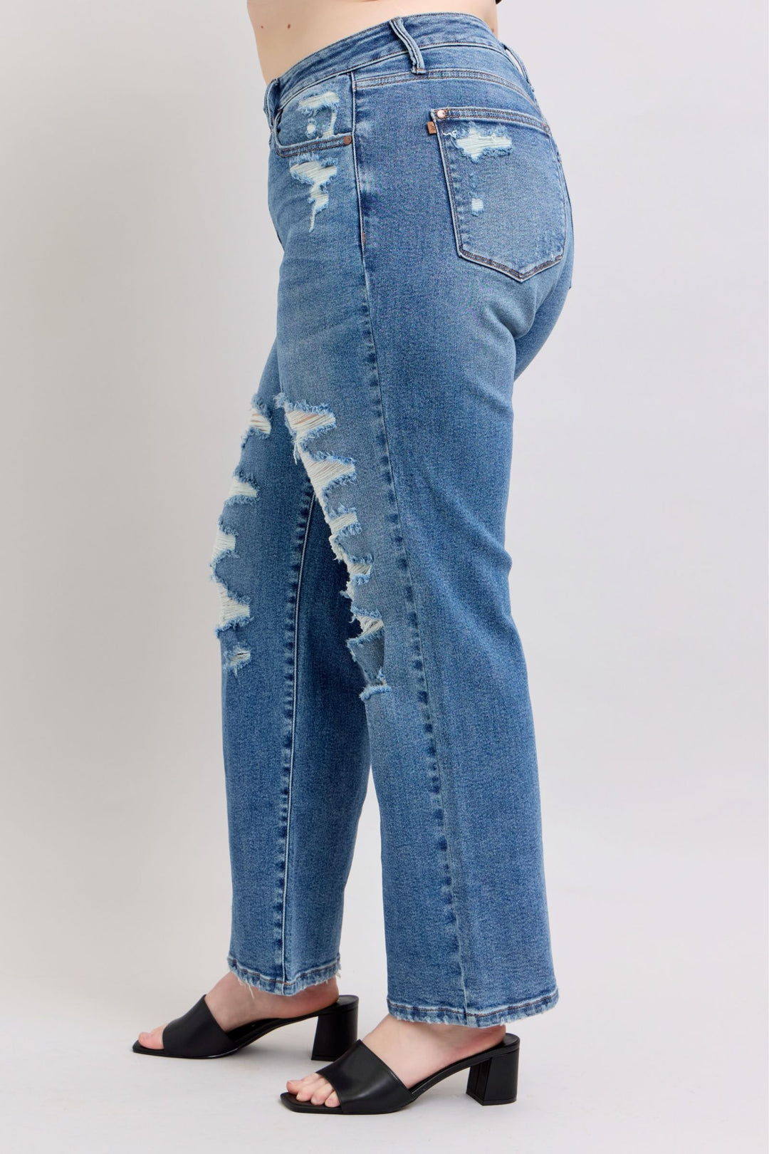 Judy Blue High Waist Heavy Destroy Straight Leg Denim - Plus Size