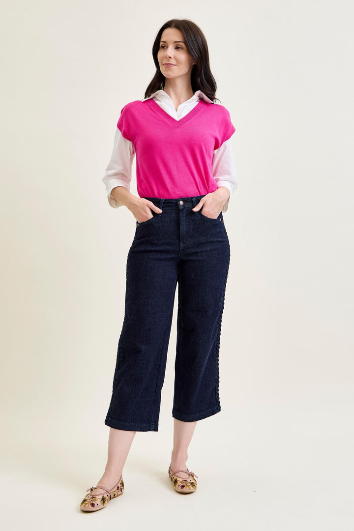Judy Blue High Waist Side Seam Braid Detail Cropped Wide Jeans