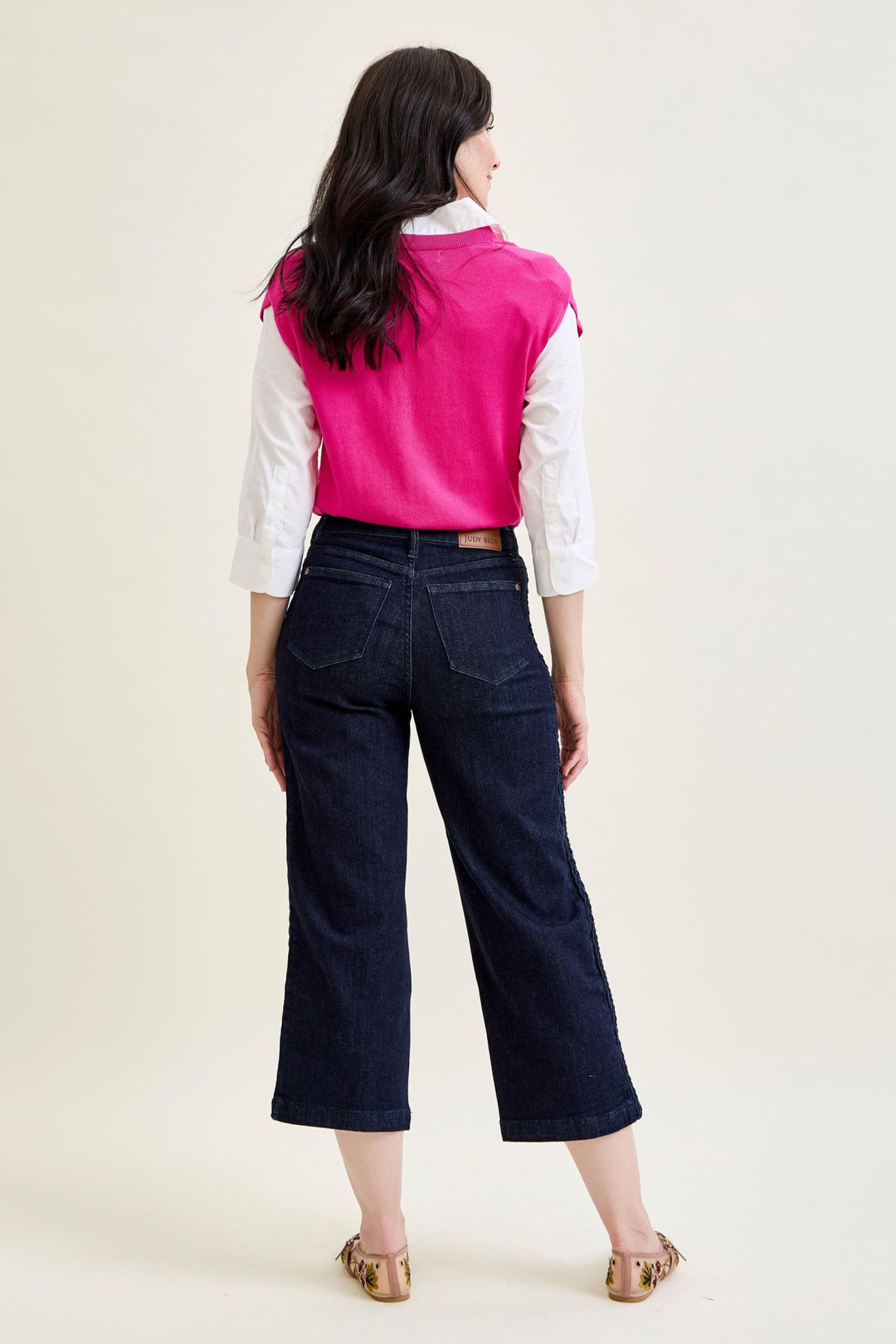Judy Blue High Waist Side Seam Braid Detail Cropped Wide Jeans