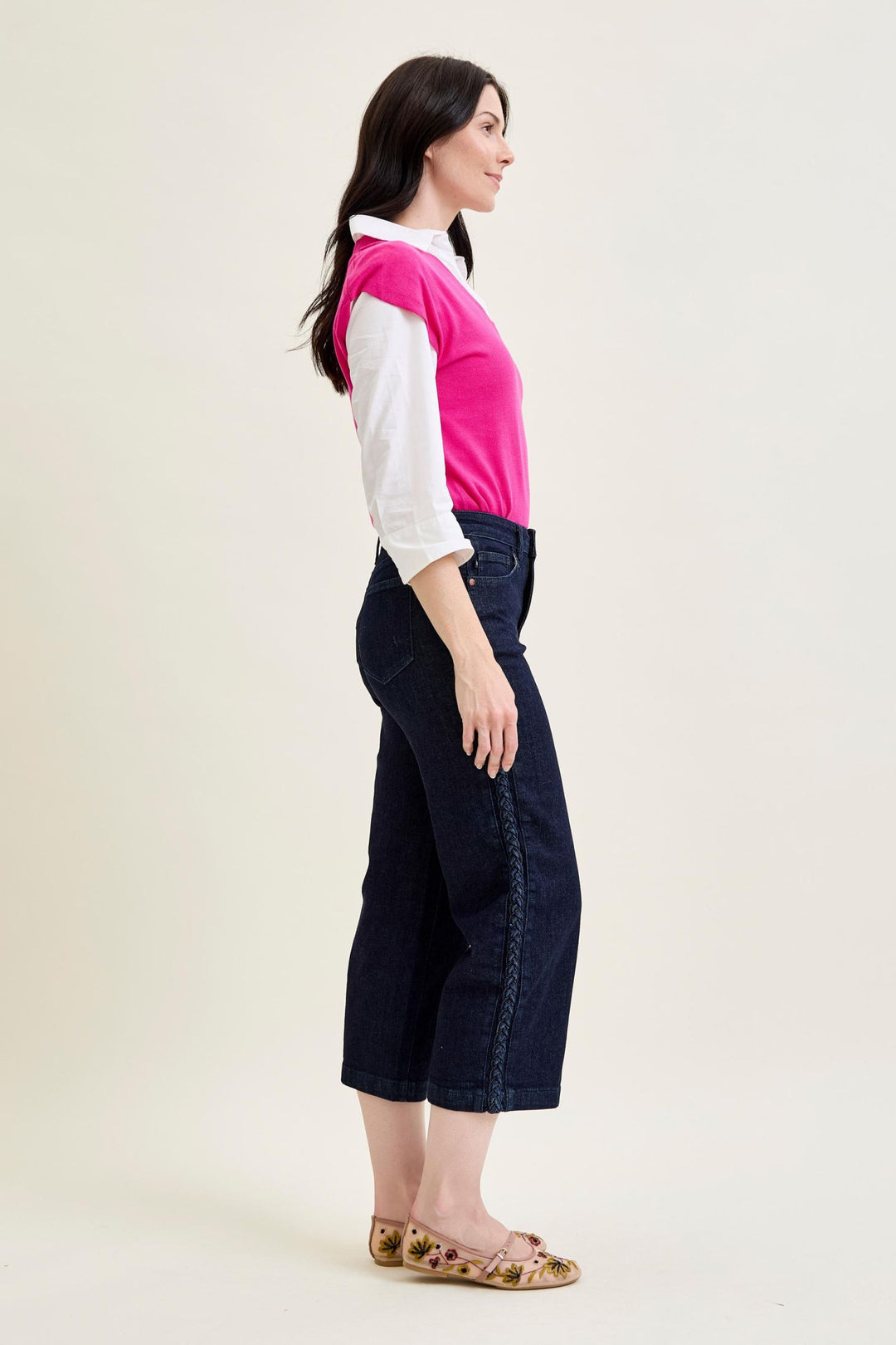 Judy Blue High Waist Side Seam Braid Detail Cropped Wide Jeans
