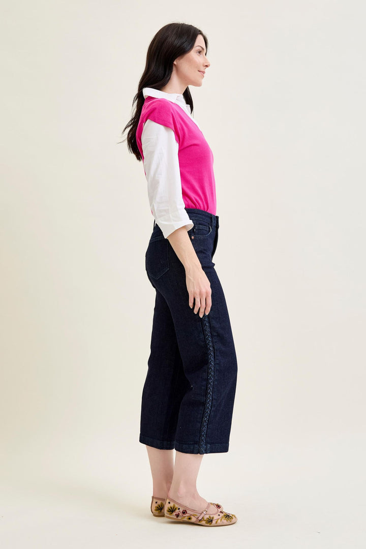 Judy Blue High Waist Side Seam Braid Detail Cropped Wide Jeans