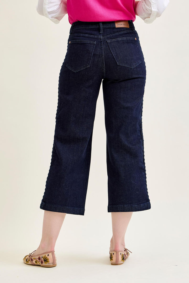 Judy Blue High Waist Side Seam Braid Detail Cropped Wide Jeans