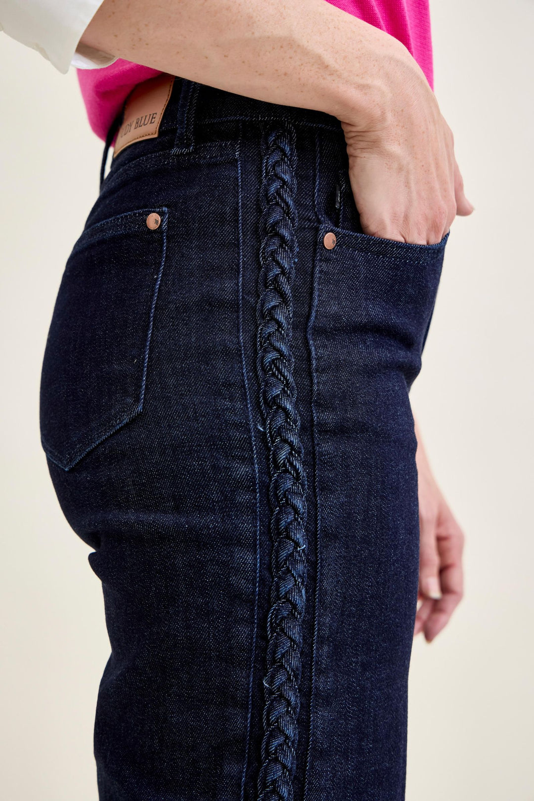 Judy Blue High Waist Side Seam Braid Detail Cropped Wide Jeans