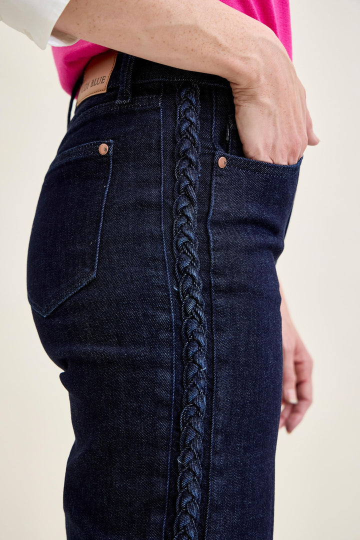 Judy Blue High Waist Side Seam Braid Detail Cropped Wide Jeans