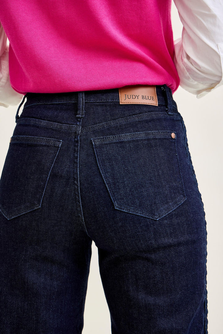 Judy Blue High Waist Side Seam Braid Detail Cropped Wide Jeans