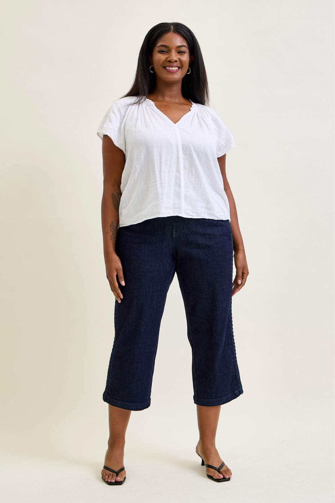 Judy Blue High Waist Side Seam Braid Detail Crop Wide Jean - Plus Size