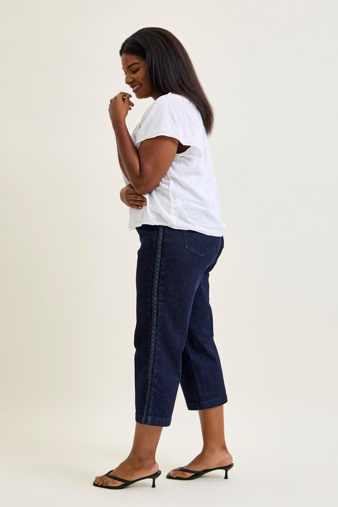 Judy Blue High Waist Side Seam Braid Detail Crop Wide Jean - Plus Size