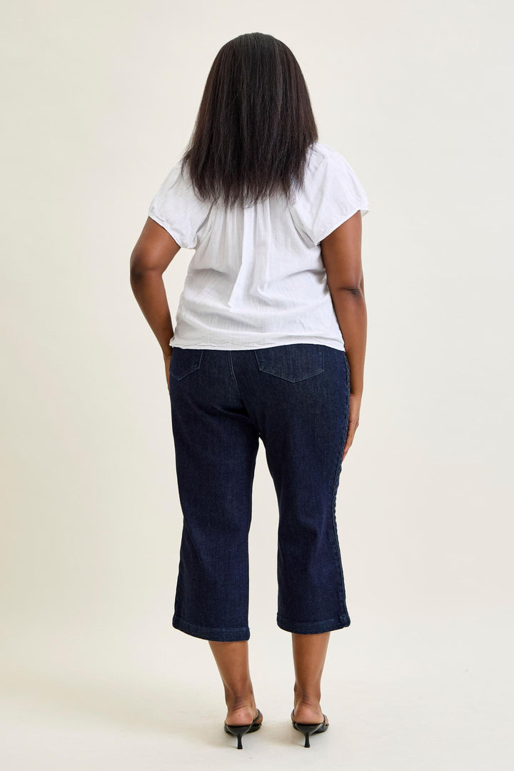 Judy Blue High Waist Side Seam Braid Detail Crop Wide Jean - Plus Size