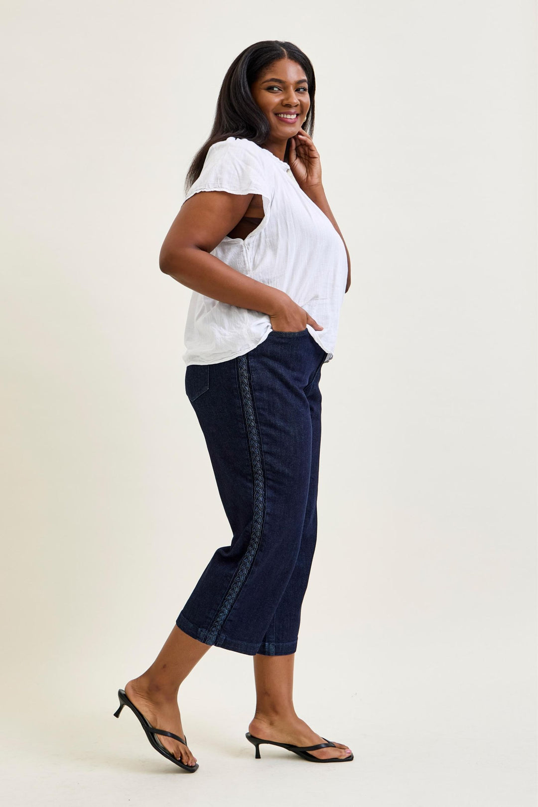Judy Blue High Waist Side Seam Braid Detail Crop Wide Jean - Plus Size