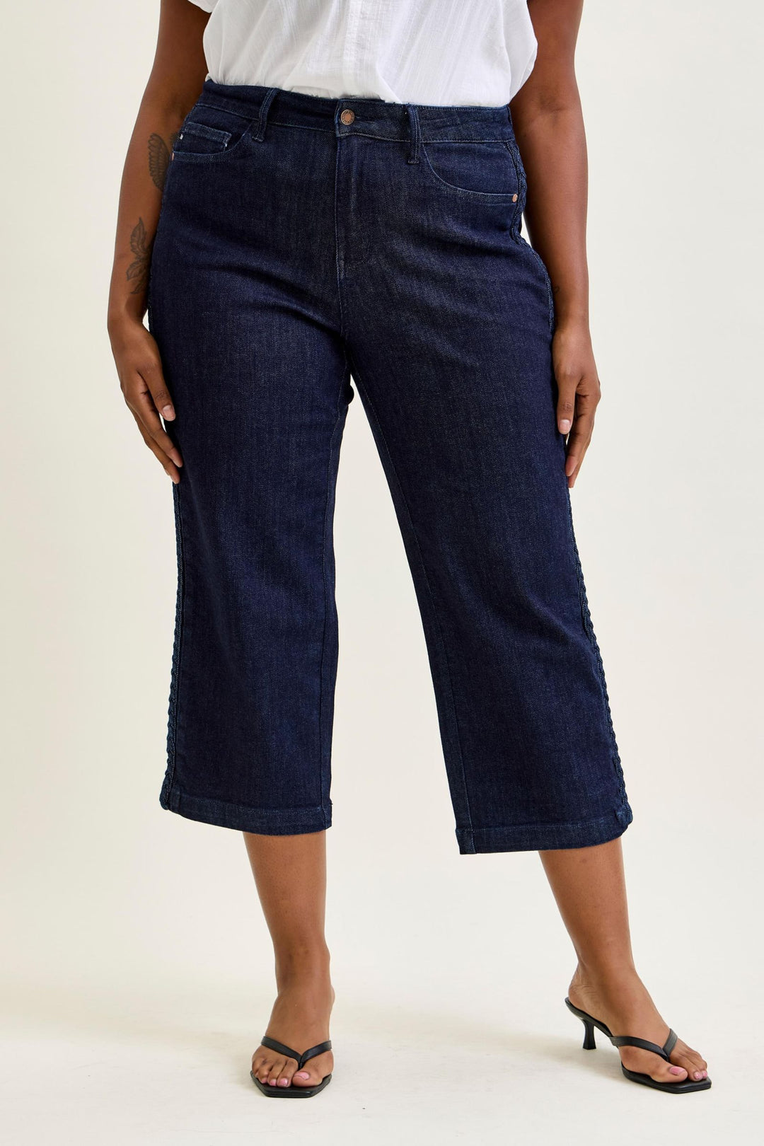 Judy Blue High Waist Side Seam Braid Detail Crop Wide Jean - Plus Size