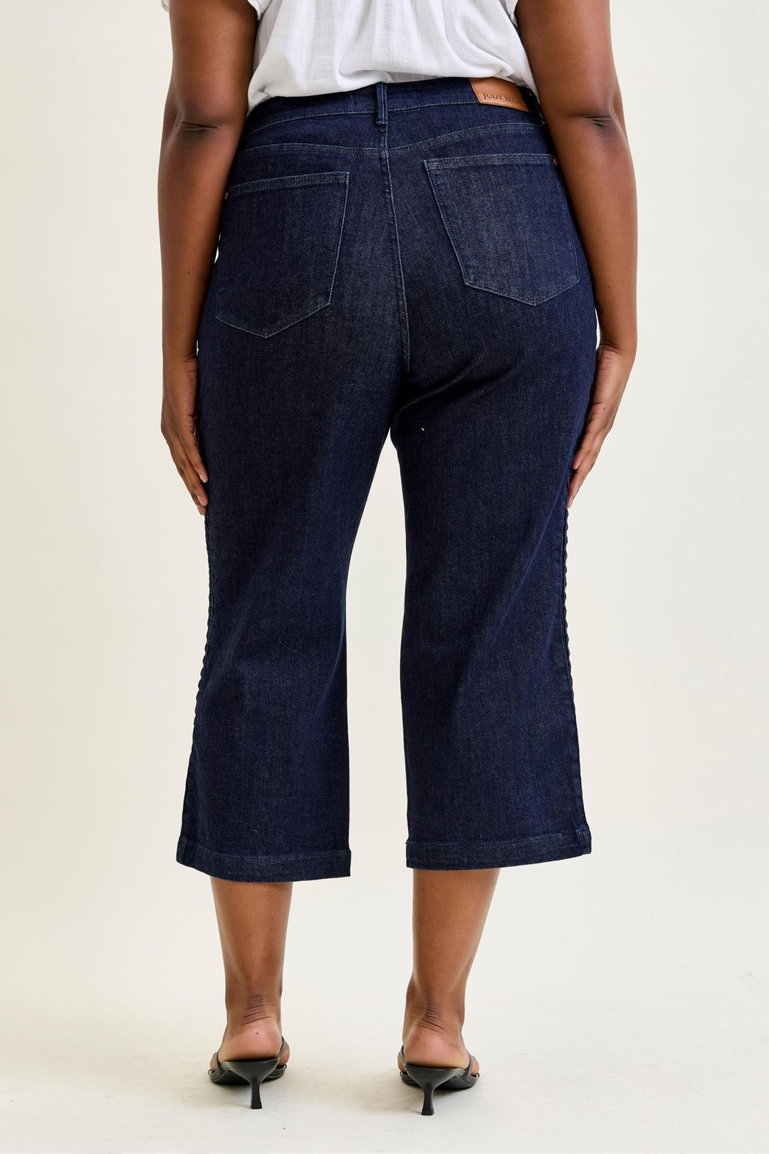 Judy Blue High Waist Side Seam Braid Detail Crop Wide Jean - Plus Size