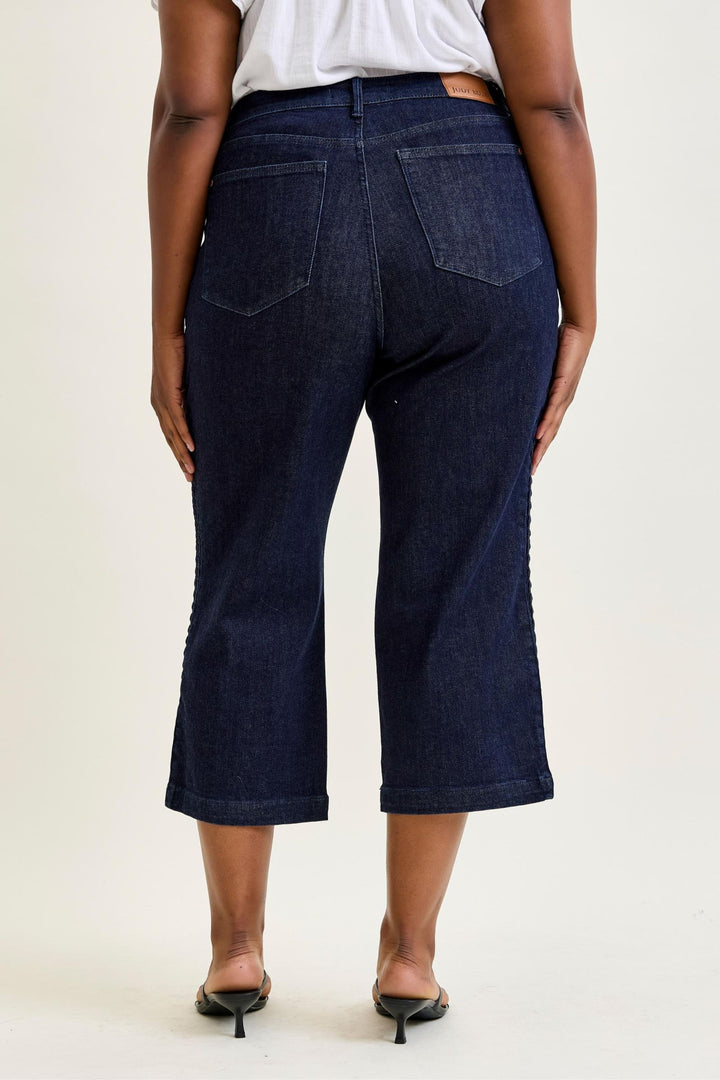 Judy Blue High Waist Side Seam Braid Detail Crop Wide Jean - Plus Size