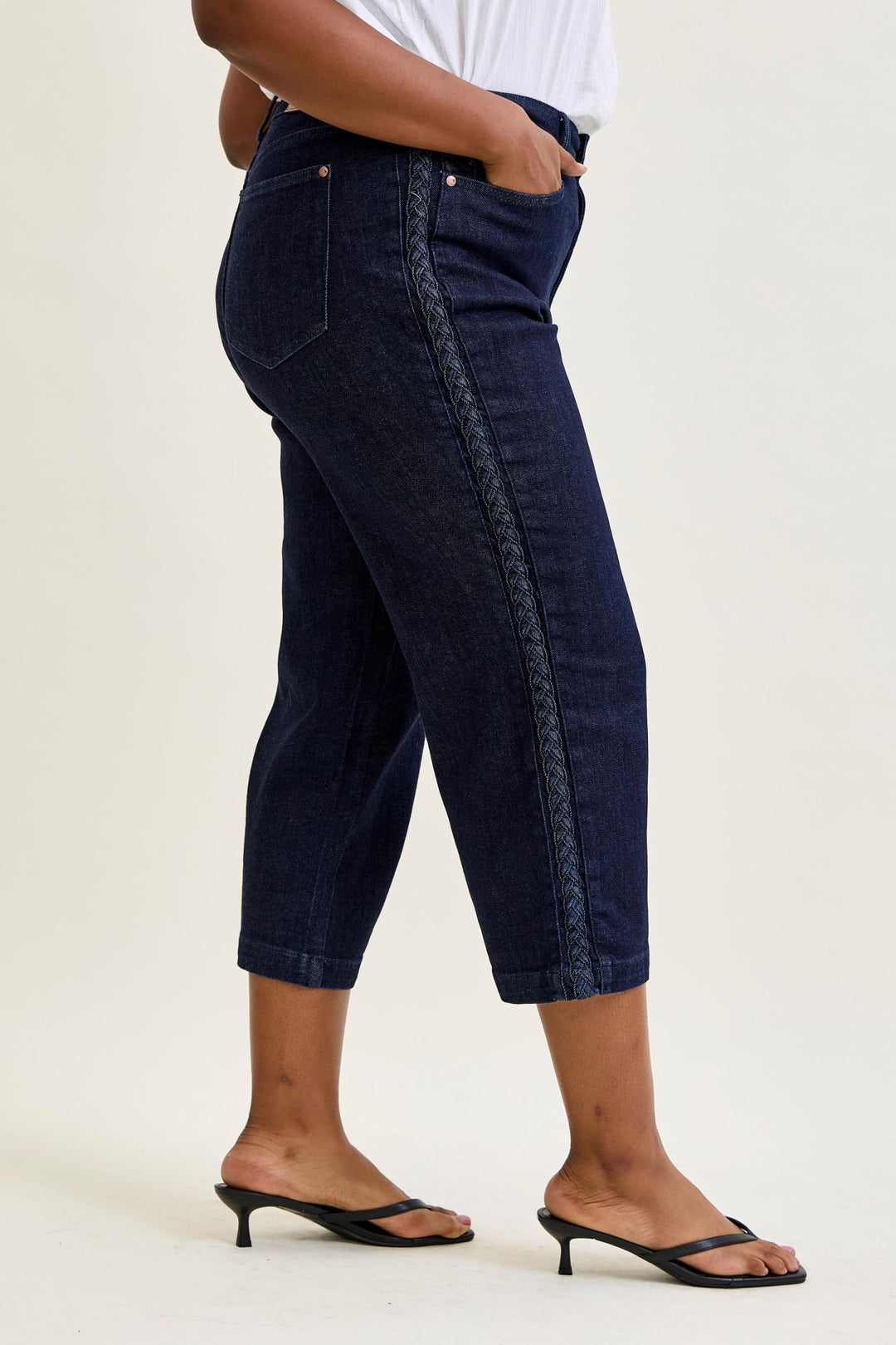 Judy Blue High Waist Side Seam Braid Detail Crop Wide Jean - Plus Size