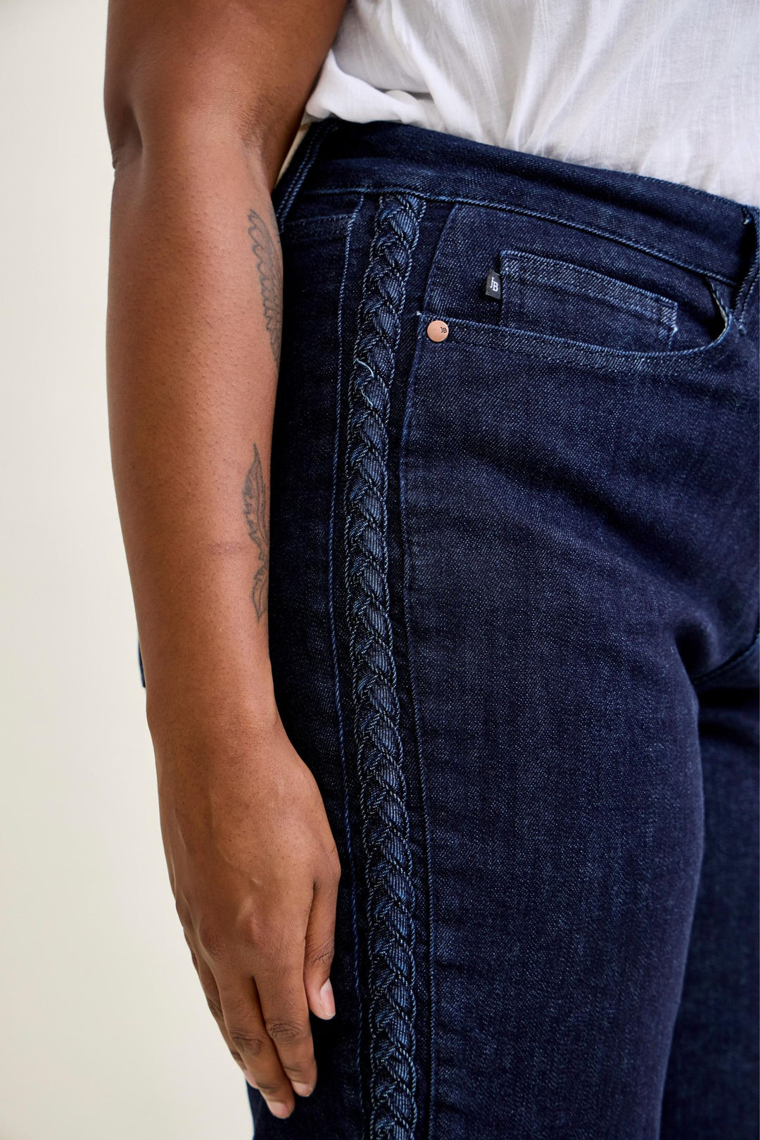 Judy Blue High Waist Side Seam Braid Detail Crop Wide Jean - Plus Size
