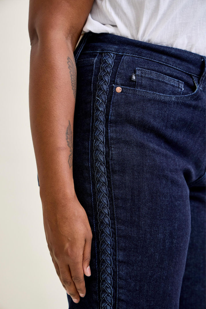 Judy Blue High Waist Side Seam Braid Detail Crop Wide Jean - Plus Size