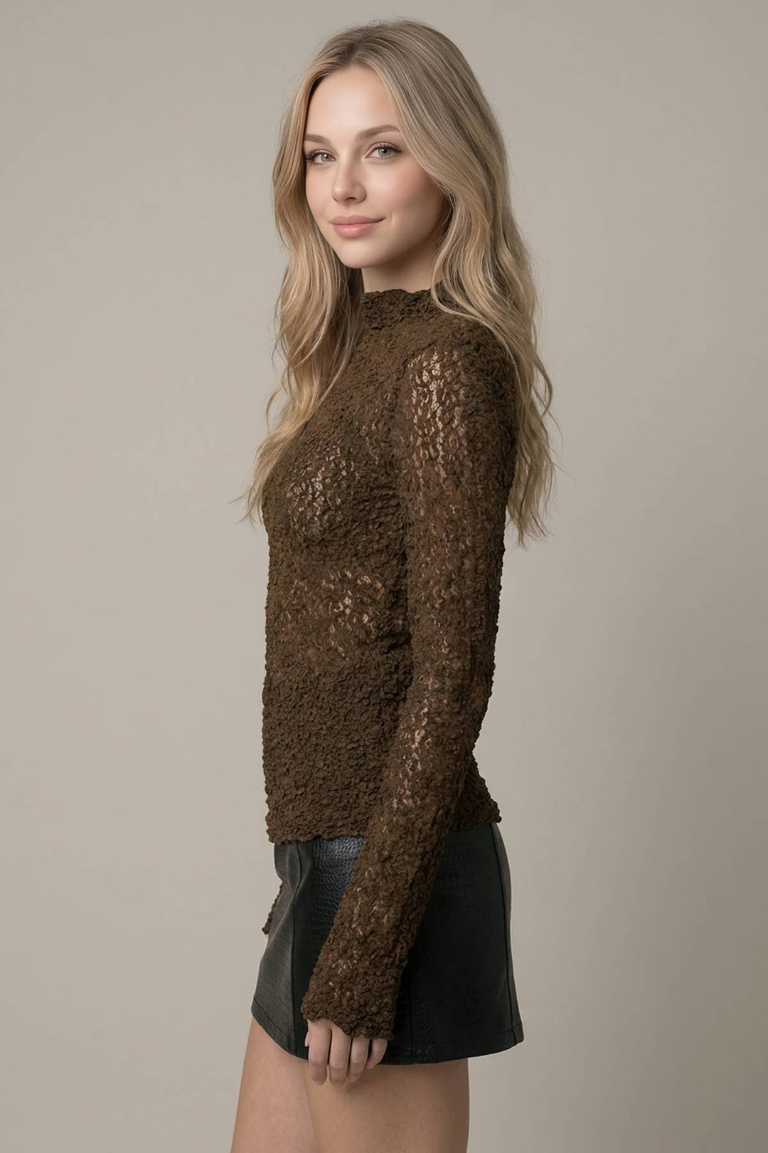 Laced with Love Mock Neck Top - Mocha