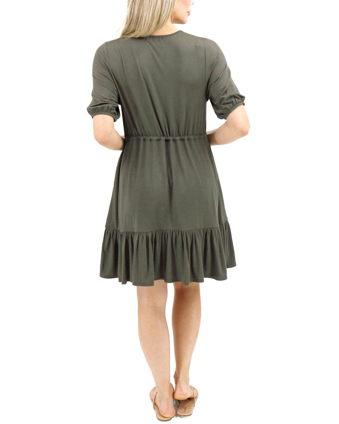 Grace and Lace Modal Waist Tie Dress in Olive