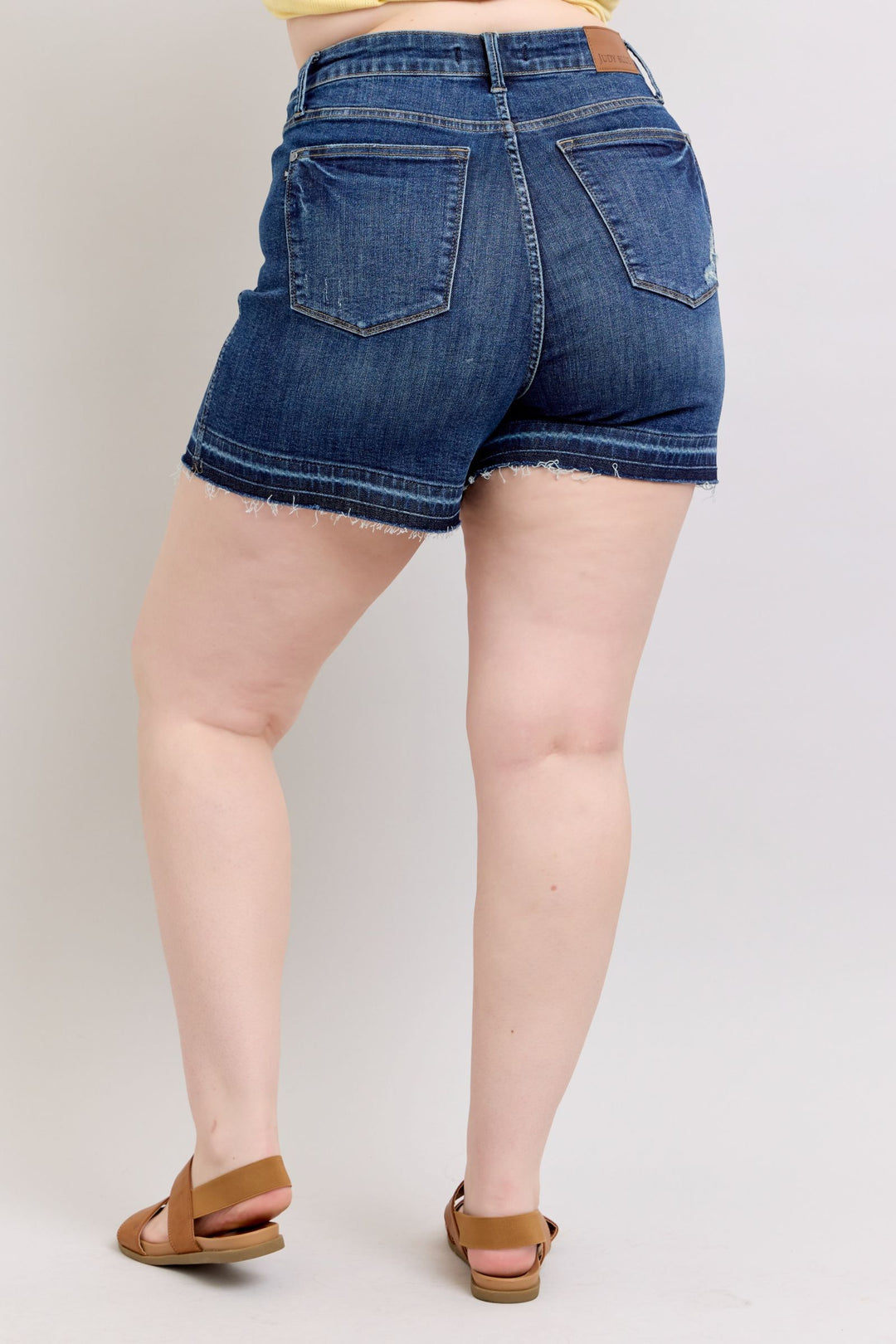 Plus Size - Judy Blue High Waisted Tummy Control Destroy Release Hem Shorts