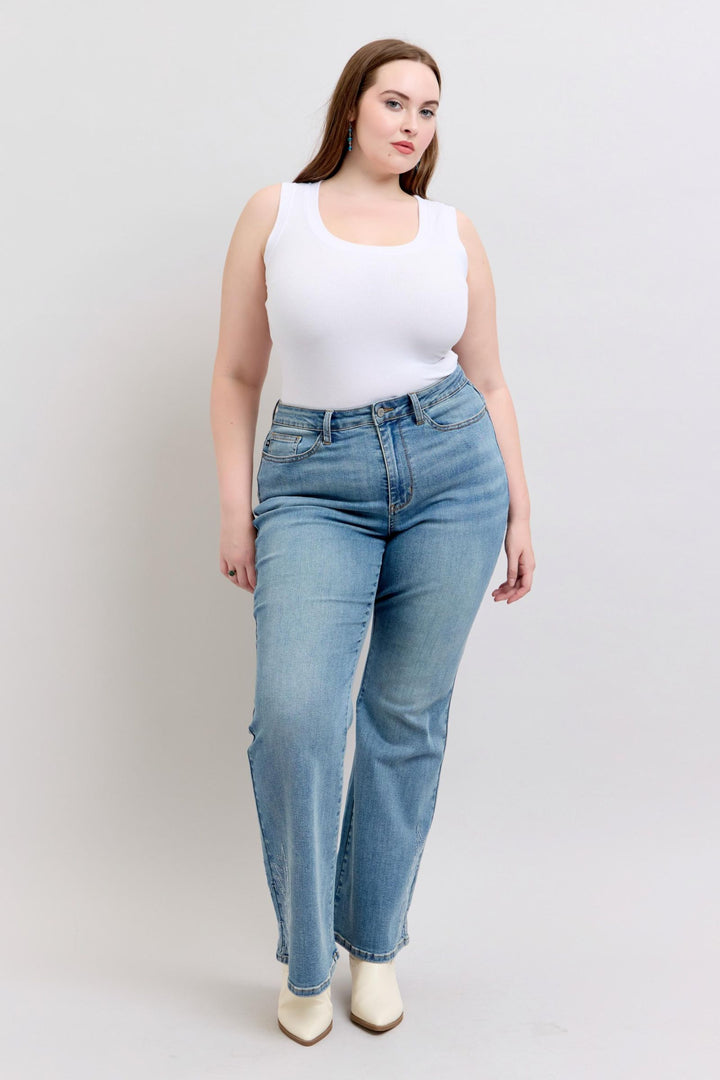 Judy Blue High Waist Western Embroidery Detail Flare Denim - Plus Size