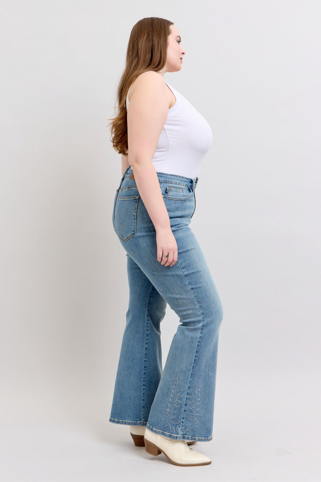 Judy Blue High Waist Western Embroidery Detail Flare Denim - Plus Size