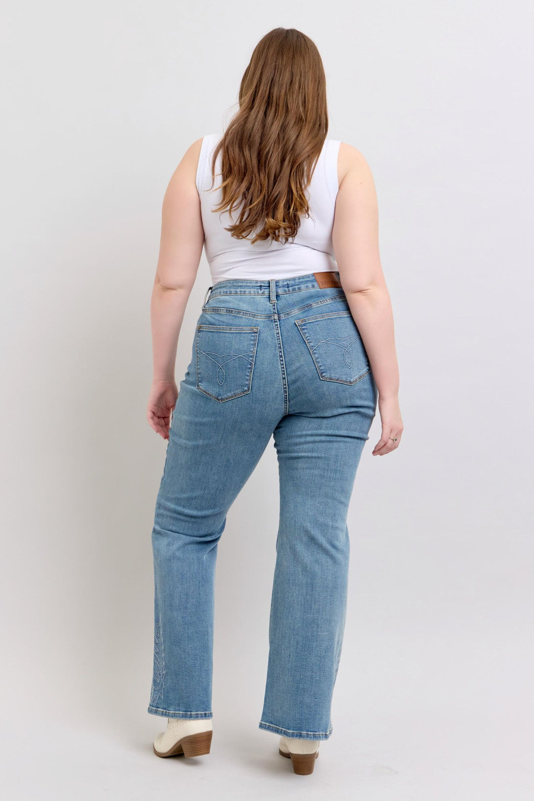 Judy Blue High Waist Western Embroidery Detail Flare Denim - Plus Size