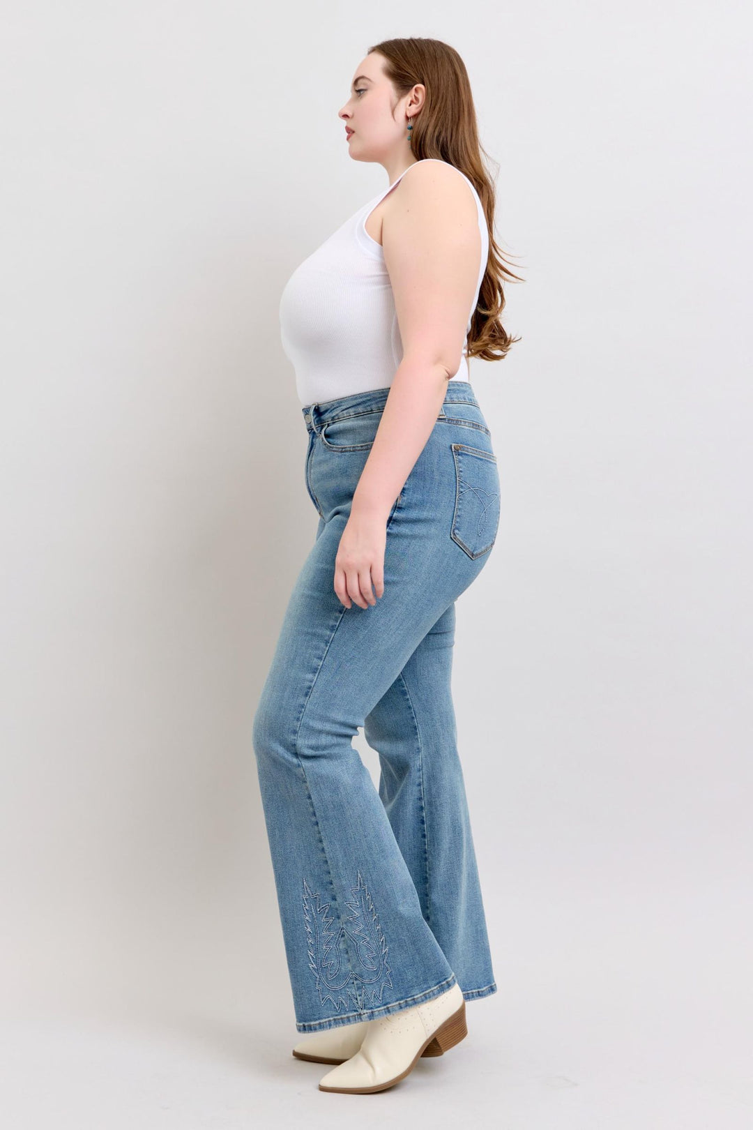 Judy Blue High Waist Western Embroidery Detail Flare Denim - Plus Size