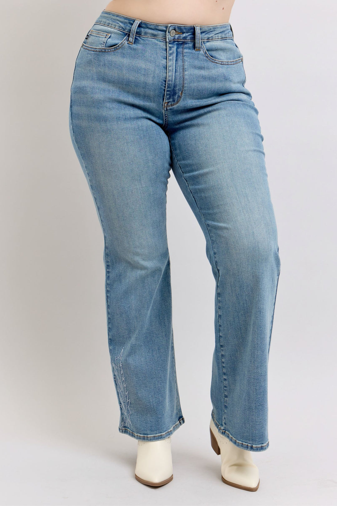 Judy Blue High Waist Western Embroidery Detail Flare Denim - Plus Size