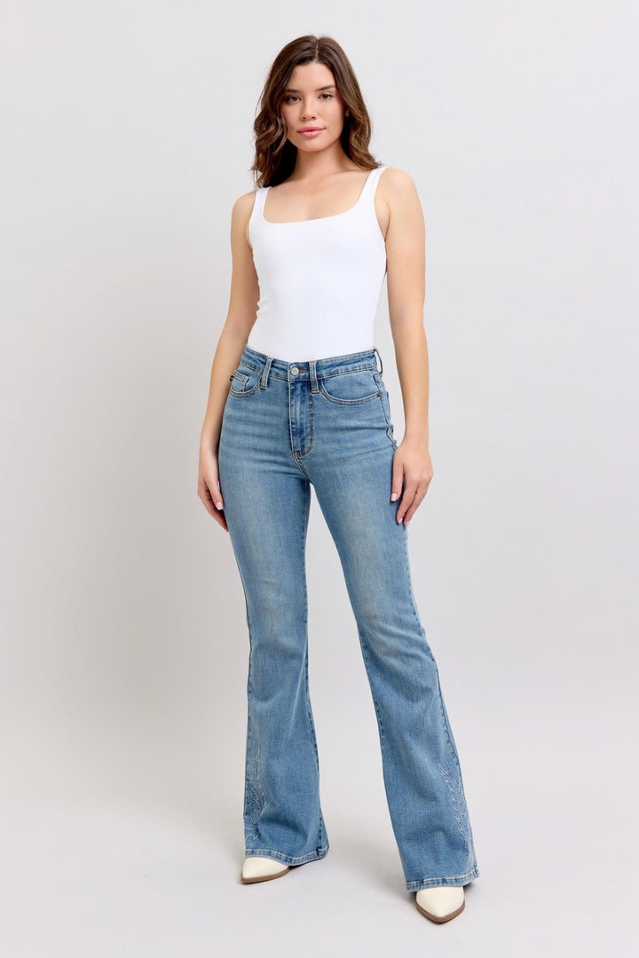 Judy Blue High Waist Western Embroidery Detail Flare Denim