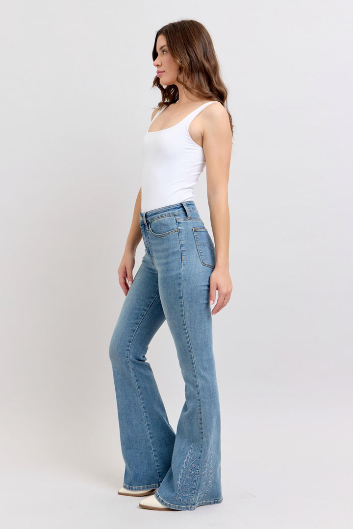 Judy Blue High Waist Western Embroidery Detail Flare Denim