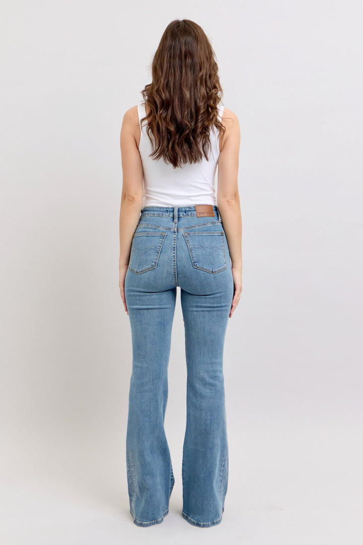 Judy Blue High Waist Western Embroidery Detail Flare Denim