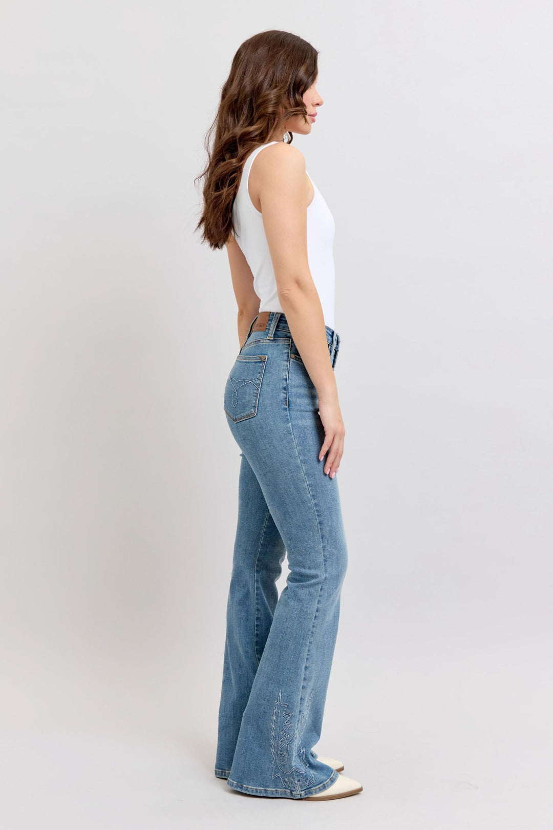 Judy Blue High Waist Western Embroidery Detail Flare Denim