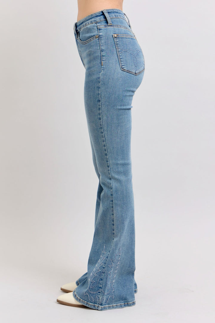 Judy Blue High Waist Western Embroidery Detail Flare Denim
