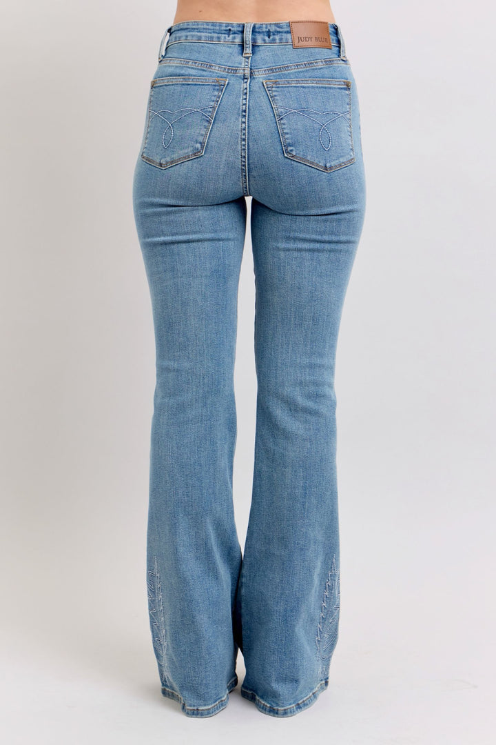 Judy Blue High Waist Western Embroidery Detail Flare Denim