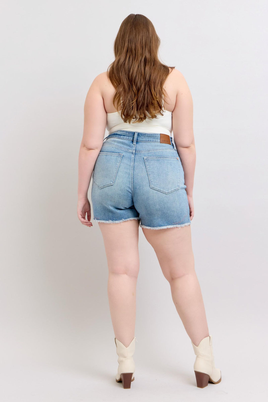 Plus Size - Judy Blue High Waisted Western Pink Embroidery Detail Cut Off Shorts