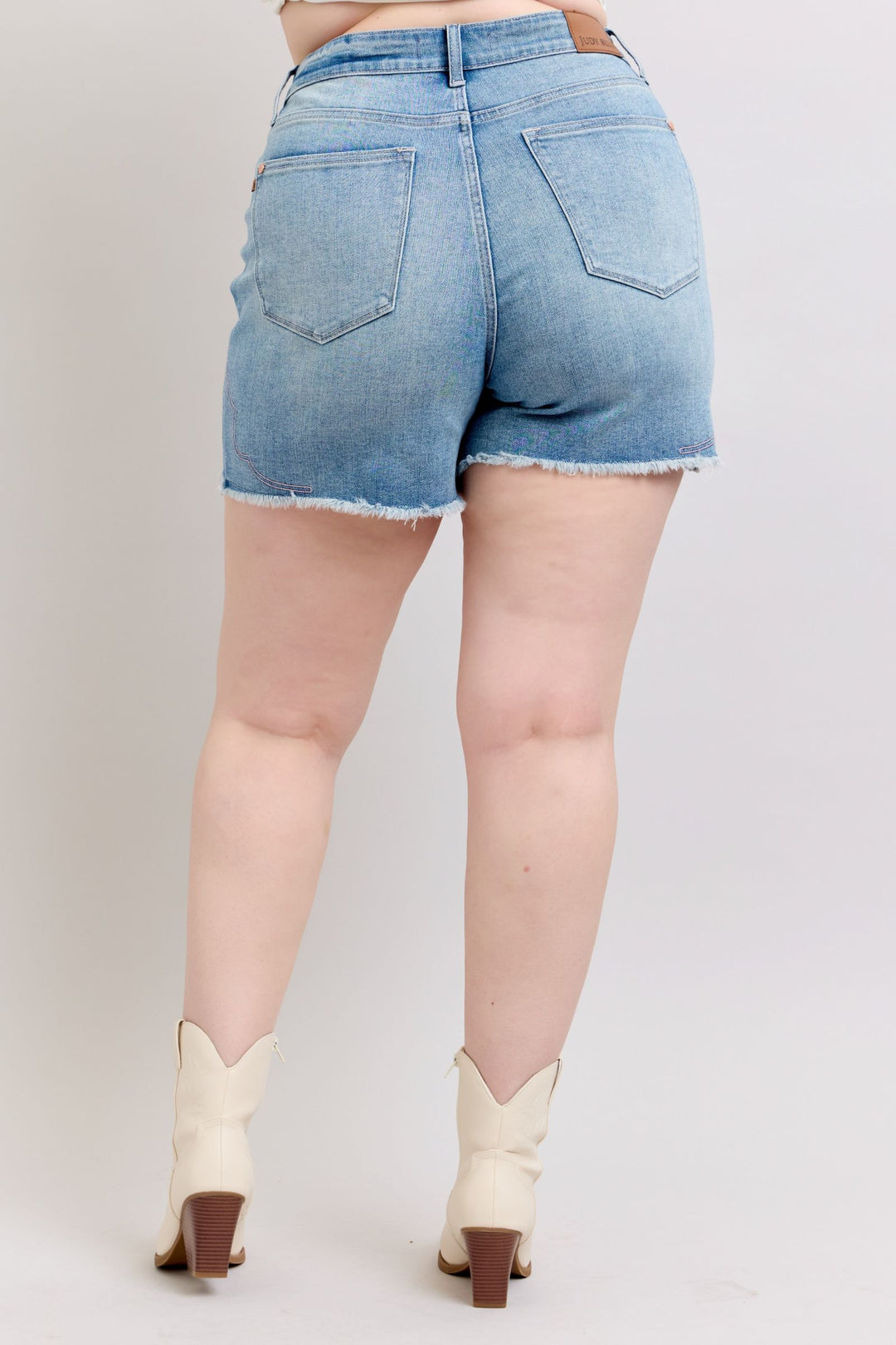 Plus Size - Judy Blue High Waisted Western Pink Embroidery Detail Cut Off Shorts
