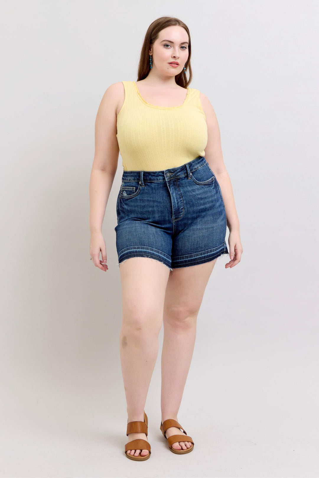 Plus Size - Judy Blue High Waisted Tummy Control Destroy Release Hem Shorts