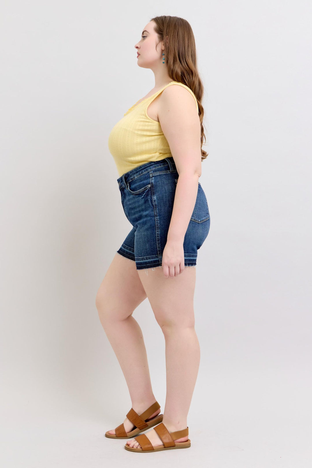 Plus Size - Judy Blue High Waisted Tummy Control Destroy Release Hem Shorts