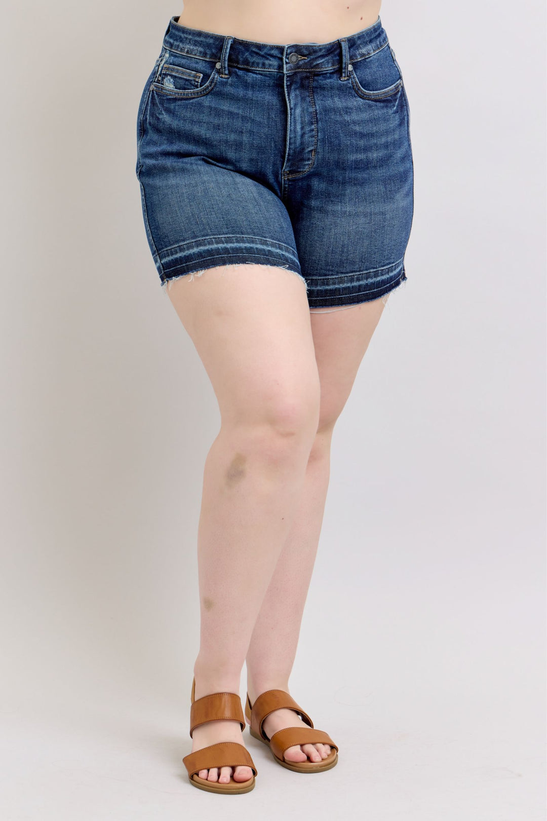 Plus Size - Judy Blue High Waisted Tummy Control Destroy Release Hem Shorts