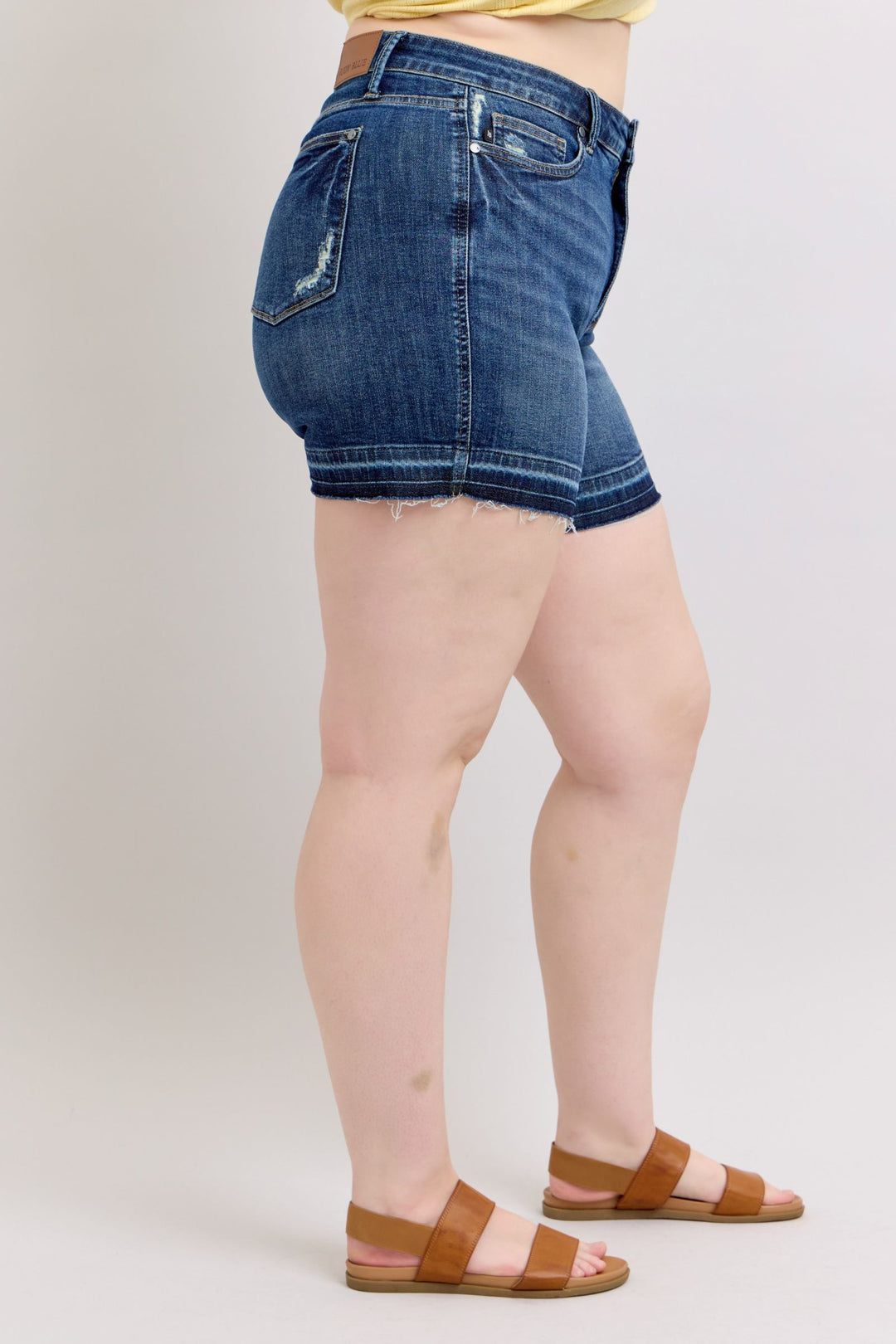 Plus Size - Judy Blue High Waisted Tummy Control Destroy Release Hem Shorts