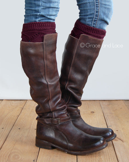 Grace and Lace Cable Knit Boot Cuffs - Wine