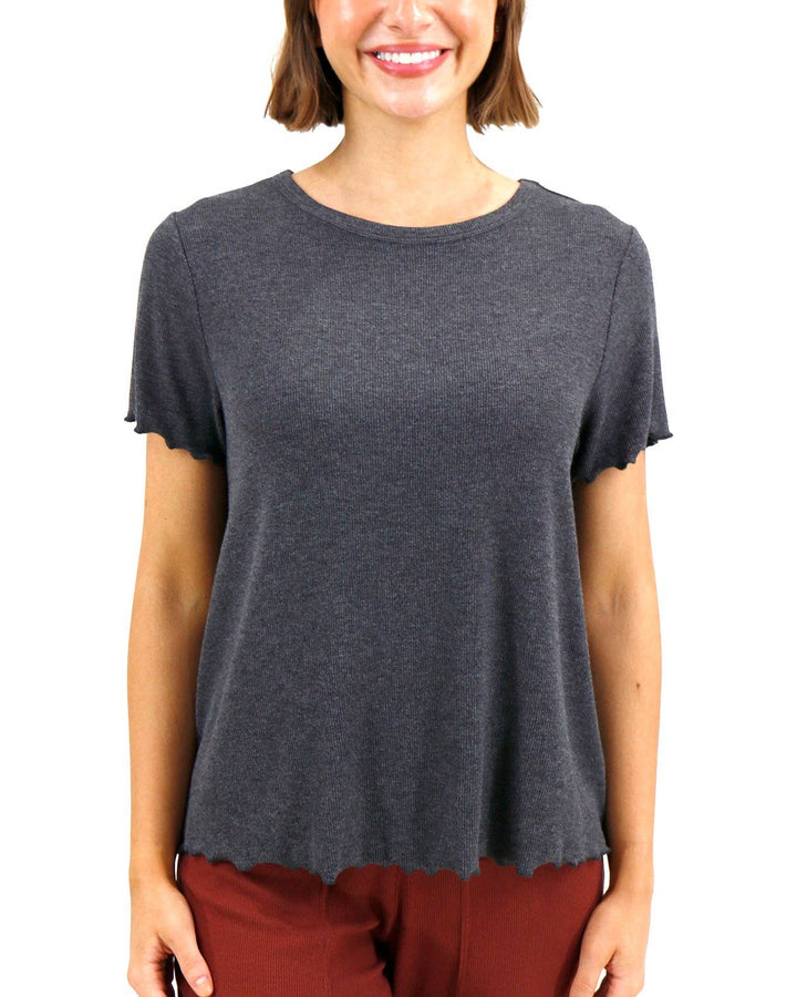 Essential Ribbed Relaxed Fit Tee in Charcoal