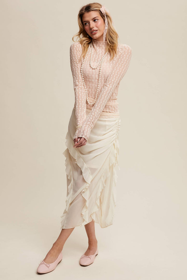 Semi Sheer Textured Lace Layering Top - Light Blush